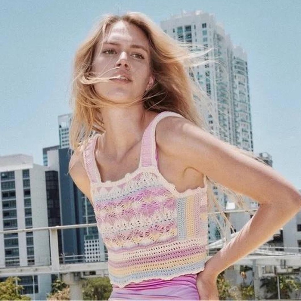 ZARA PASTEL STRIPED CROCHET TANK TOP